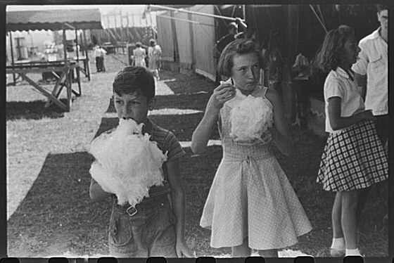 Eating candy floss at a small lodge carnival near Bellows Falls, Vermont