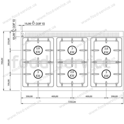 Плита газова 6 конфоркова настільна Bertos G7F6BE