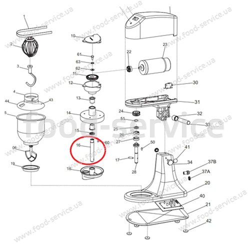 Вал для планетарного миксера SIRMAN PLUTON 7